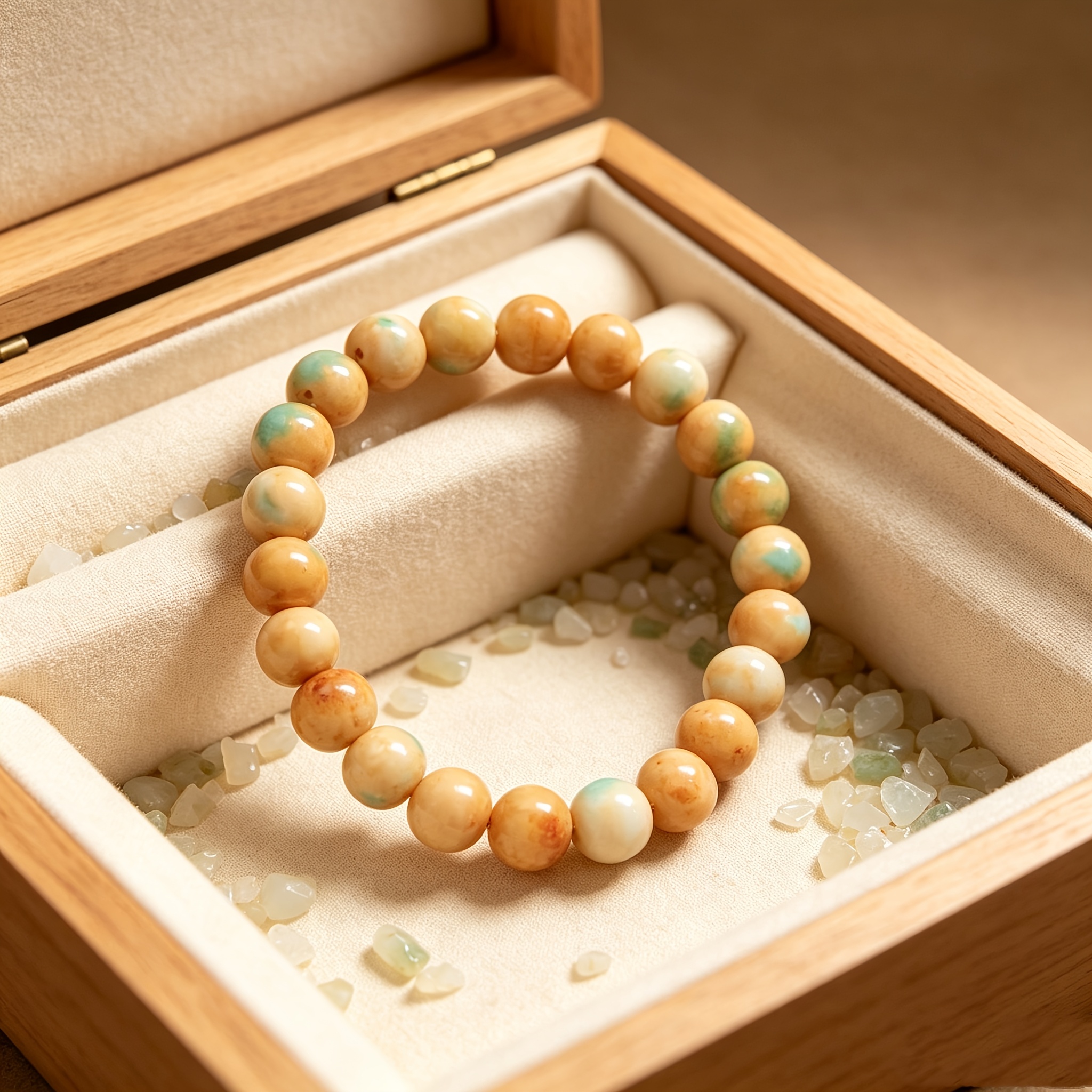 Natural Cream Beige Stone Bead Bracelet, Unisex Gift